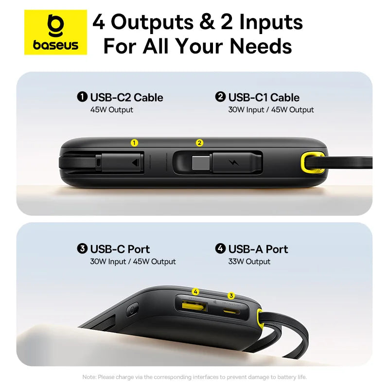 45W Power Bank – 10,000mAh & 20,000mAh Portable Charger with Built-in USB-C + Lightning Cables, USB-A Fast Charge