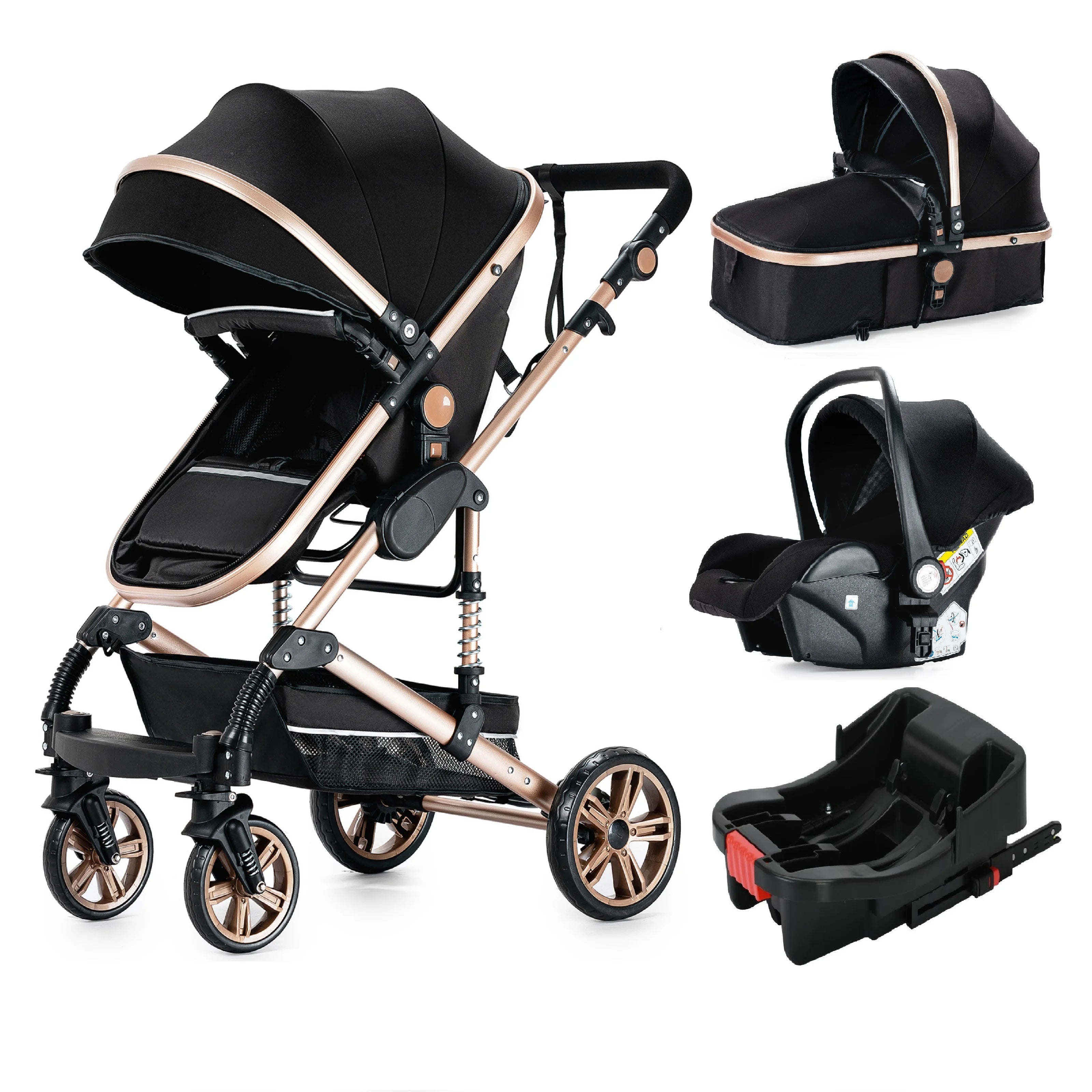3-in-1 Baby Stroller Travel System with ISOFIX Base — Convertible Bassinet, Infant Car Seat & Foldable Aluminum Frame