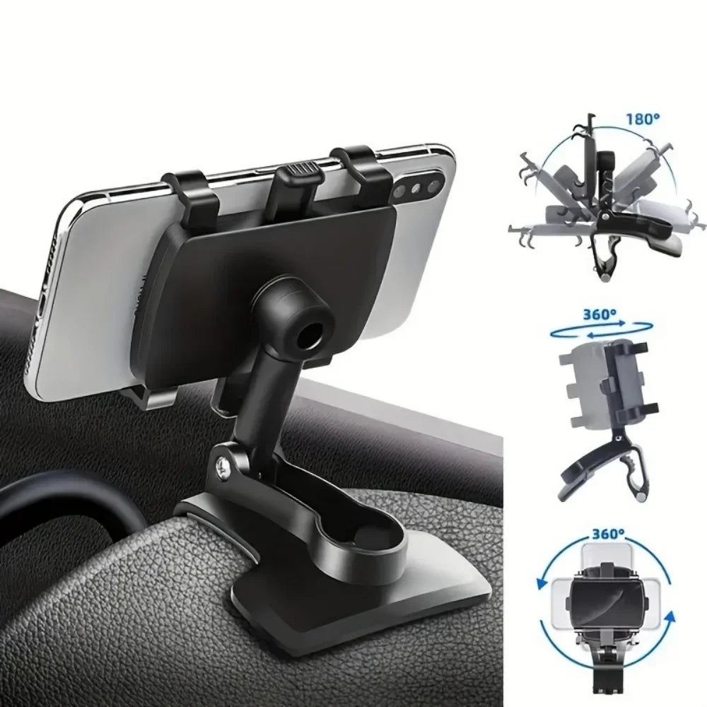360° Rotating Universal Car Phone Mount – Dashboard & Rearview Clip Holder for 3–7 inch (7.6–17.8 cm) Smartphones