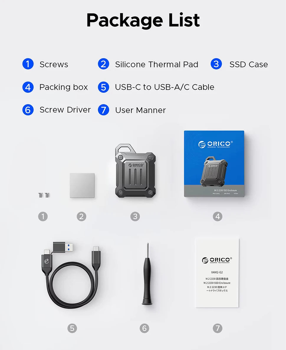Portable M.2 2230 NVMe SSD Enclosure USB-C 10Gbps (USB 3.2 Gen 2) External M.2 Case for PC, Laptop