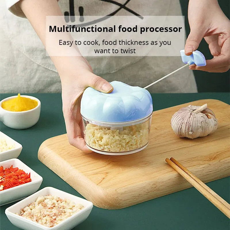 Manual Garlic Chopper & Masher - Stainless Steel Blade Handheld Garlic Press, Compact Garlic Mincer (Blue, Pink)