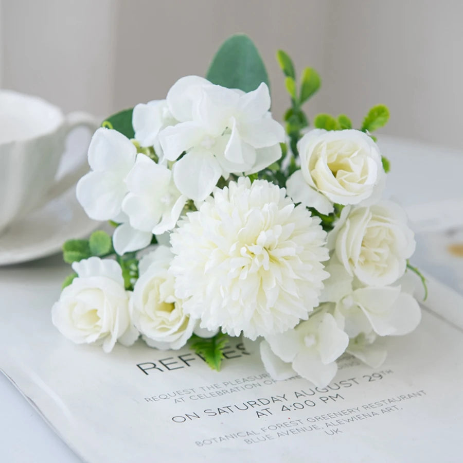 Silk Rose & Chrysanthemum Artificial Flower Bouquet - 2-Pack Wedding, Garden Archway & Home Festival Garland Decor