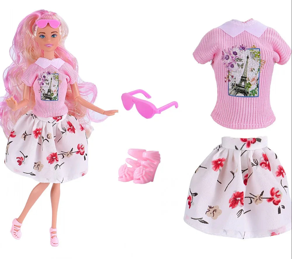 30cm Doll Clothes 1-Set Pink Fashion Outfit - Tops, Skirt, Shoes & Necklace for 11–11.8 in Dolls (BJD, Fashion Dolls)