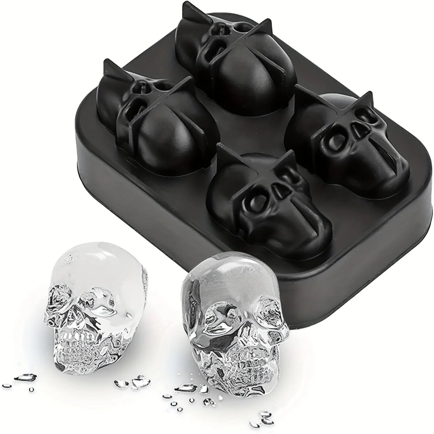 3D Skull Ice Ball Silicone Mold – 4 & 6-Cavity Flexible BPA-Free Ice Trays for Cocktails