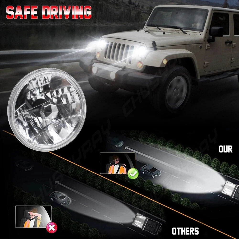 7-Inch (178 mm) Round LED Headlight Pair - 12V H4 6500K 20,000 lm Plug and Play