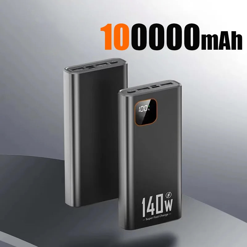 100000mAh 140W Portable Power Bank - Super Fast USB-C, Lightning & Triple USB Charger with Digital Display