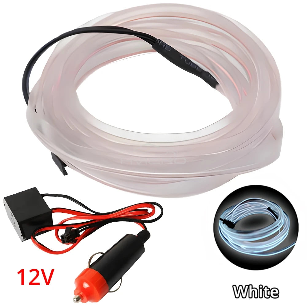 Car Interior LED Strip Light 1/2/3/5M – Flexible Neon Rope USB & 12V Ambient Door Dashboard Lighting