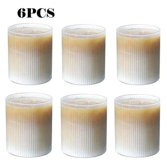 300ml (10 fl oz) Japanese Striped Origami Glass Cup, Transparent Multi-Purpose Drinkware for Coffee, Bubble Tea and Whiskey