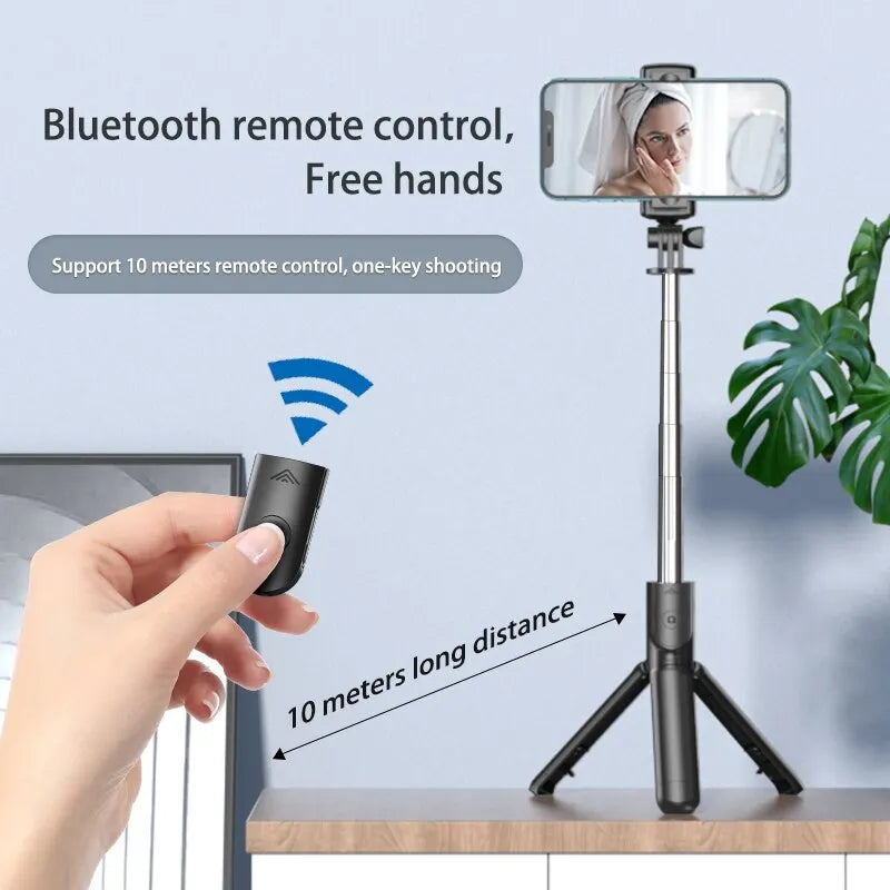 Bluetooth Wireless Selfie Stick & Mini Tripod — Extendable Monopod with Remote Shutter, Phone Holder (Extends to 27.6 in / 70 cm)
