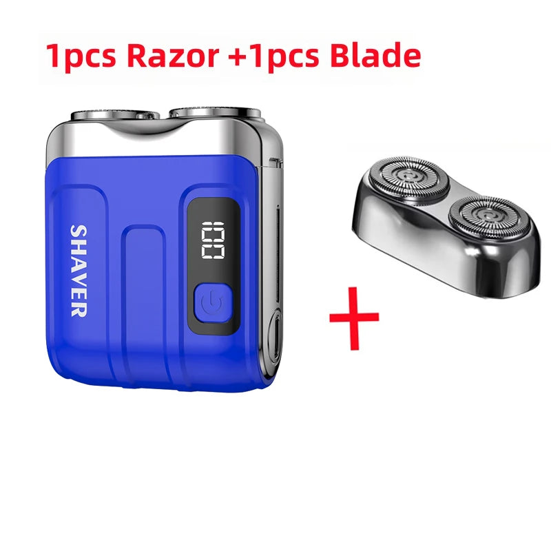 Mini Rechargeable Electric Shaver – Digital Display Dual Rotary Blades & Trimmer, Waterproof Travel Shaver (60 Min Run Time)