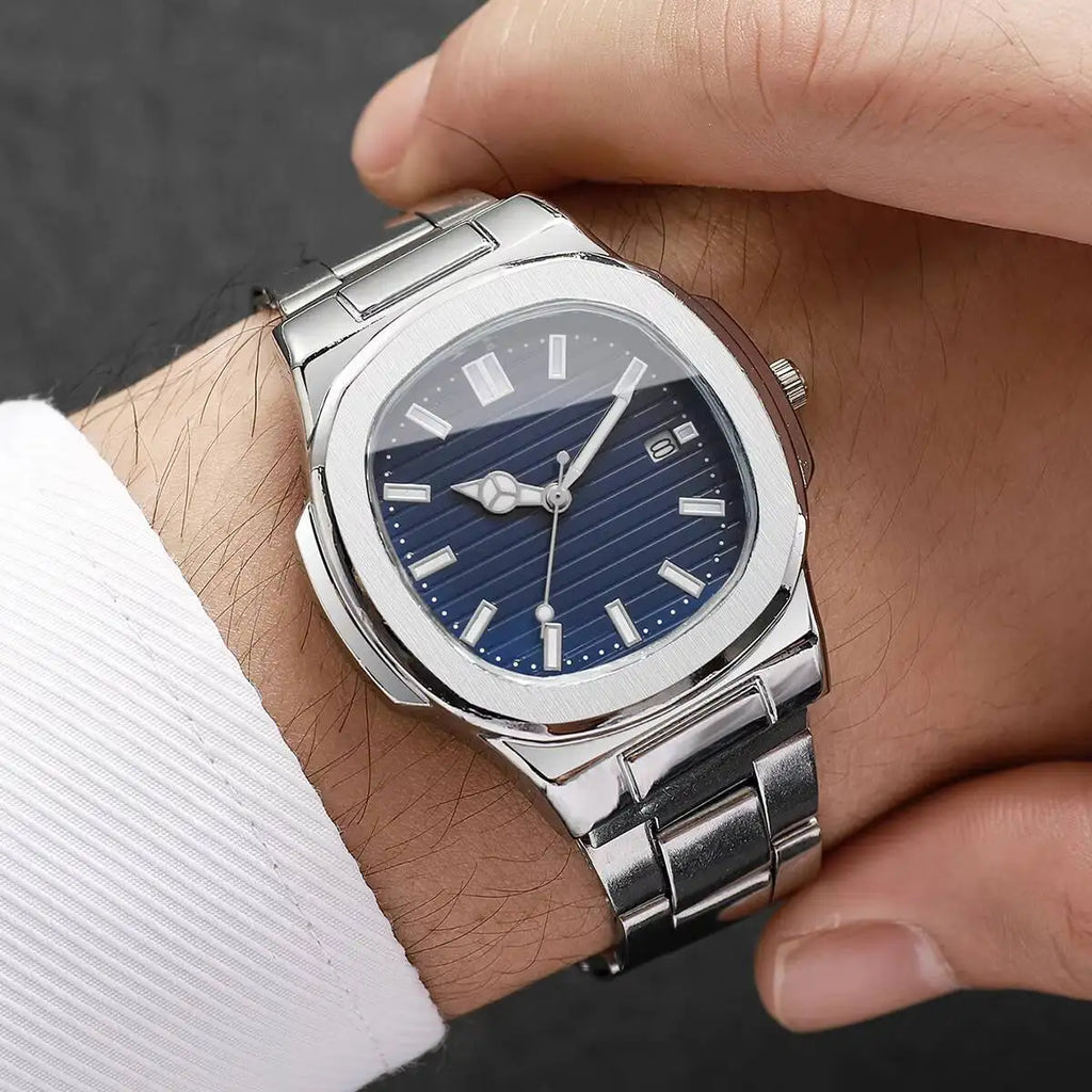 Luxury Men's Square Dial Alloy Strap Quartz Watch - Business & Casual