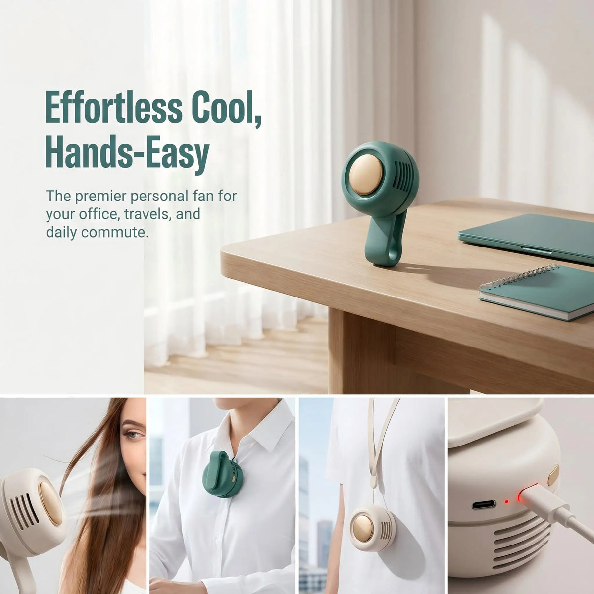 Portable Bladeless Clip-On Waist Fan 3-Speed Silent USB Rechargeable Hands-Free Cooling for Travel Cycling Camping
