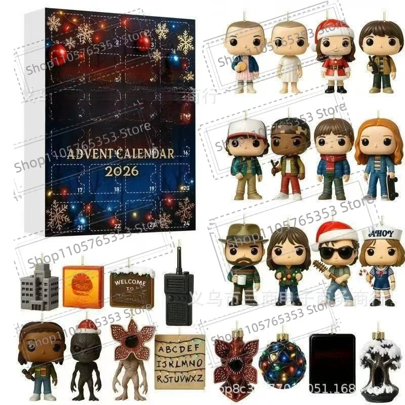 Stranger Christmas Advent Calendar Set – 2D Acrylic Ornament Collectible Fan Bundle for TV Show Fans