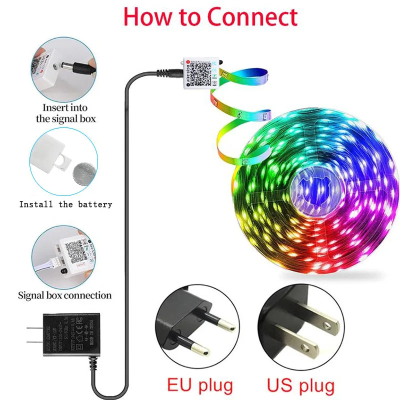RGB LED Strip Lights 5–40m (16–131 ft) Music Sync Smart App & Remote SMD5050 TV Backlight 24V IP20