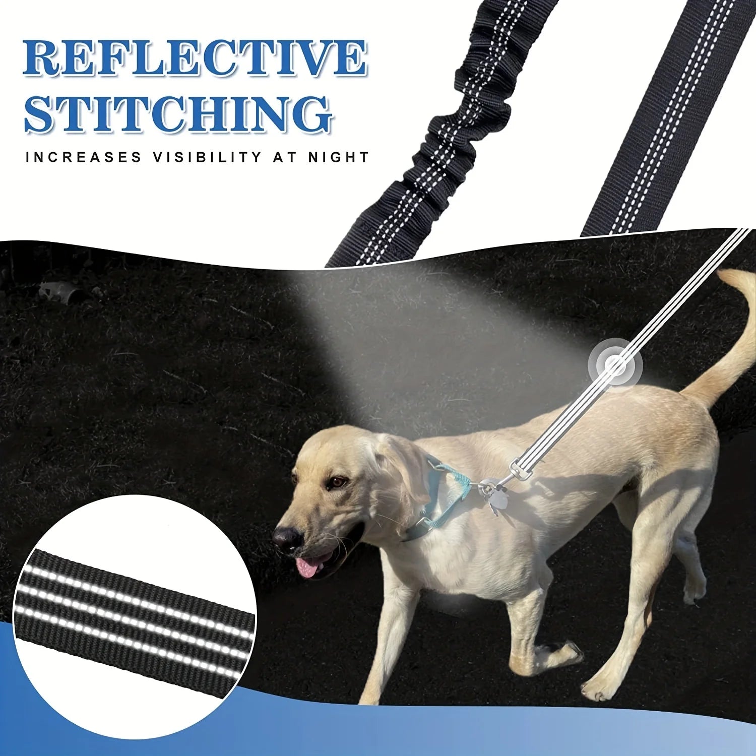 Double Dog Leash Coupler – No-Tangle Bungee Splitter with Shock-Absorbing, Reflective Lead for Safer Night Walks
