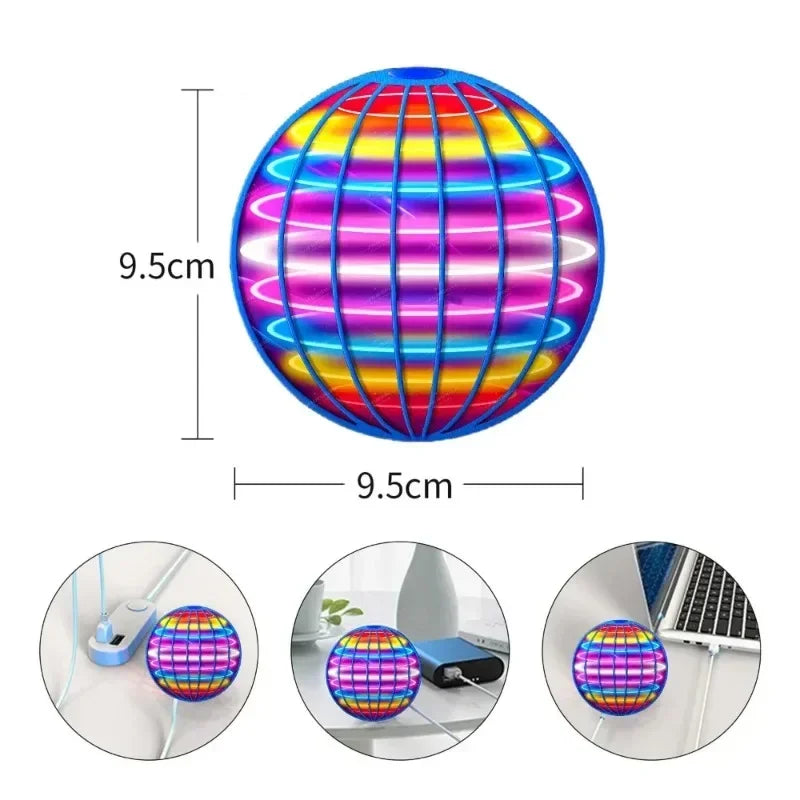 Hand-Controlled LED Flying Spinner Hover Ball 3.7 in (9.5 cm) — Indoor & Outdoor Kids Toy