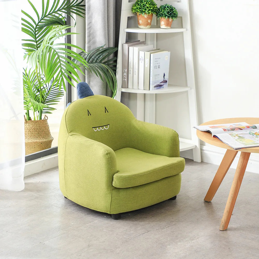 Kids Cartoon Sofa Chair — Children's Toddler Armchair & Learning Stool, Wooden Frame with High-Elastic Foam (22 x 21 x 19.7 in | 56 x 54 x 50 cm)