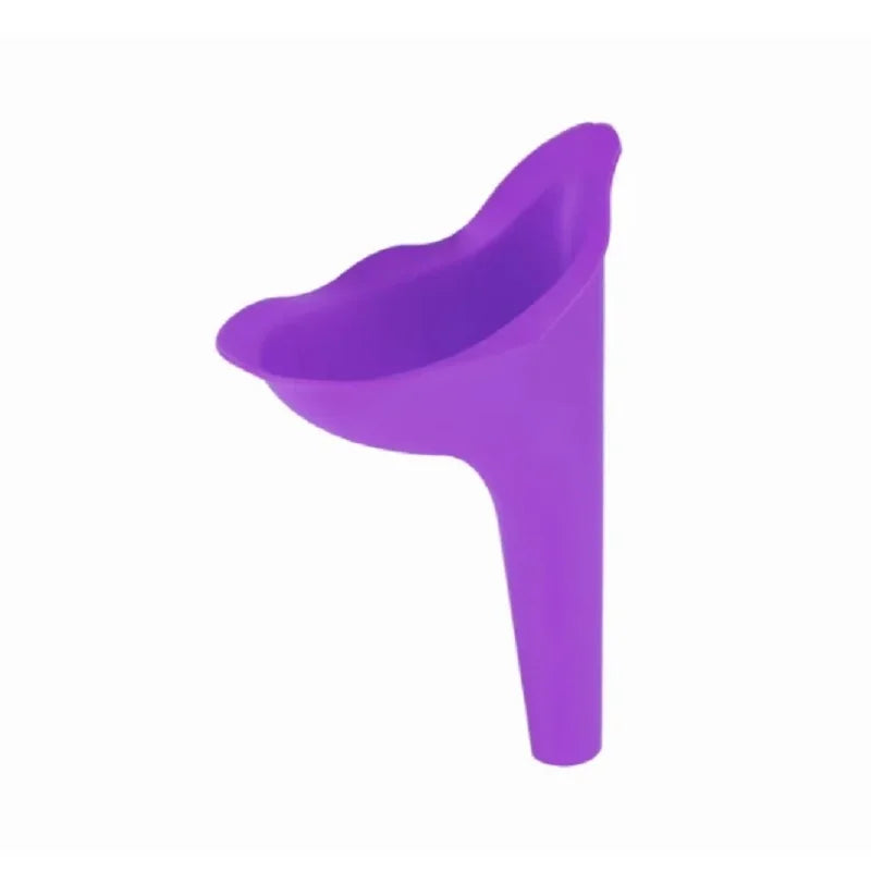 Purple collapsible urinal funnel on a white background