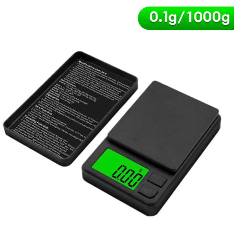 Precision Pocket Digital Scale 1000g x 0.1g / 500g x 0.01g Mini Gram Scale with Backlit LCD for Jewelry, Food, Herbs, Travel