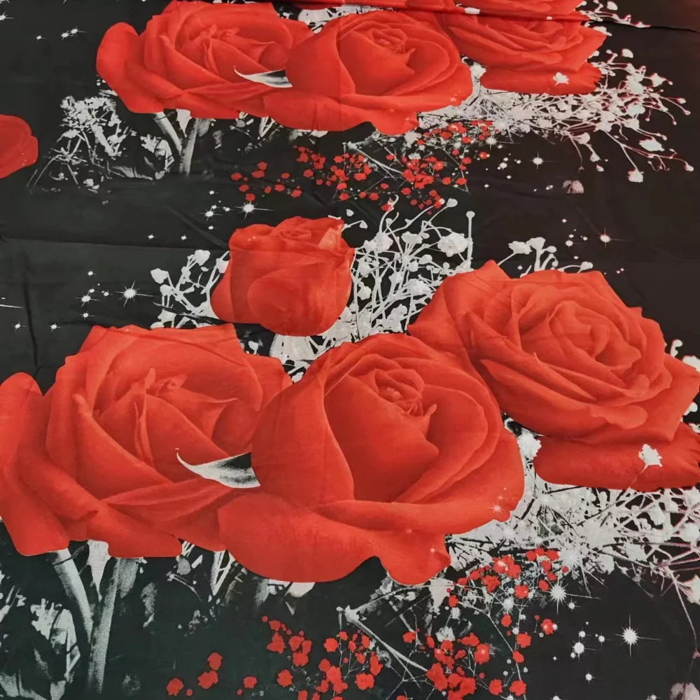 2/3-Piece Red Rose Print Microfiber Duvet Cover Set – Soft Bedding (Duvet Cover + 1/2 Pillowcases, No Insert)