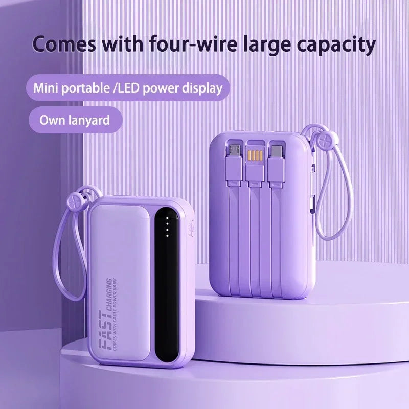 4-in-1 Portable Power Bank with Built-In Cables & LED Digital Display — 10,000/30,000/50,000mAh, 120W Fast Charge