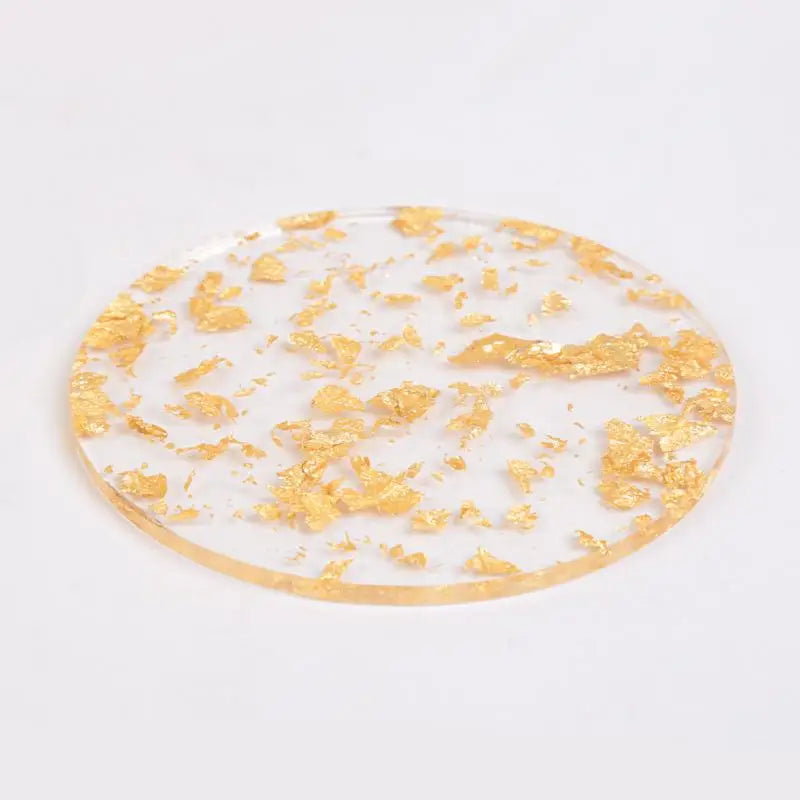 Acrylic Gold & Silver Foil Coasters, Luxury Round 3.7 in (9.5 cm) & Square 4.3 in (11 cm) Table Coasters for Coffee, Kitchen, Wedding
