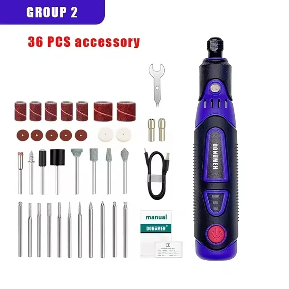 Mini Cordless Rotary Tool 3-Speed USB Type-C Grinder & Engraving Pen Set – Portable Electric DIY Drill with Accessories
