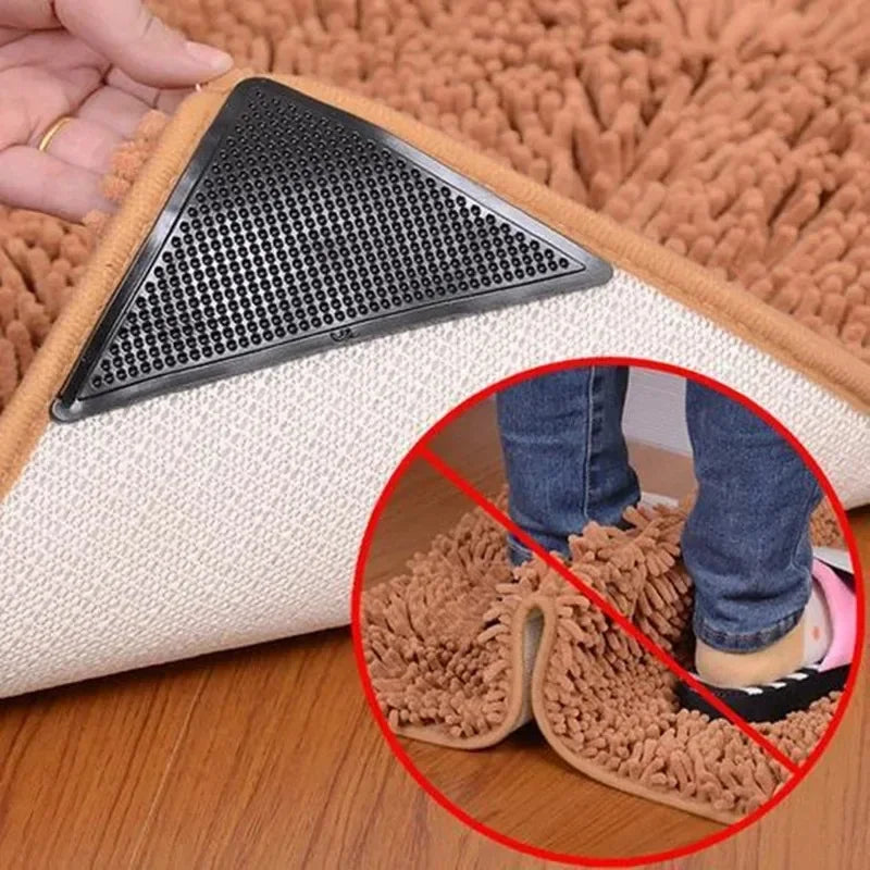Triangular Rug Grippers 4/8-Pack – Anti-Slip Corner Carpet Pads, Washable Reusable for Tile & Hardwood