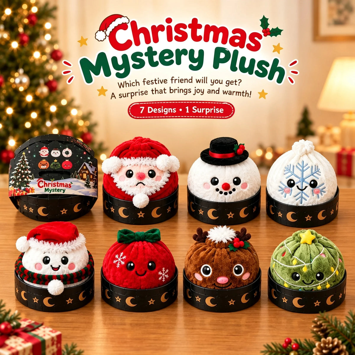 7-Piece Christmas Dumpling Plush Blind Box Set with Mini Steamer Baskets — Stocking Stuffers & Party Favors