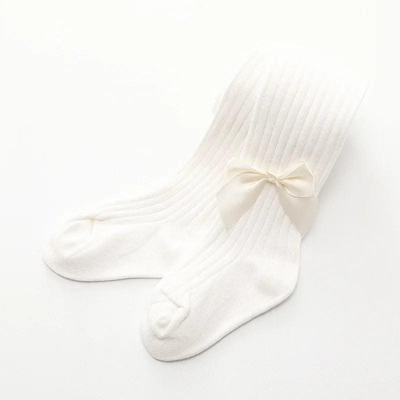 Baby Girls Cotton Mesh Tights with Bowknot - Infant & Toddler Pantyhose 0-4 Years
