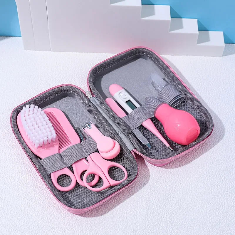 8-Piece Baby Care Kit – Newborn Grooming & Hygiene Essentials: Hospital-Grade Nail Clippers, Gentle Nasal Aspirator, Soft Brush, Comb, Finger Toothbrush, Thermometer Strip, Travel EVA Case