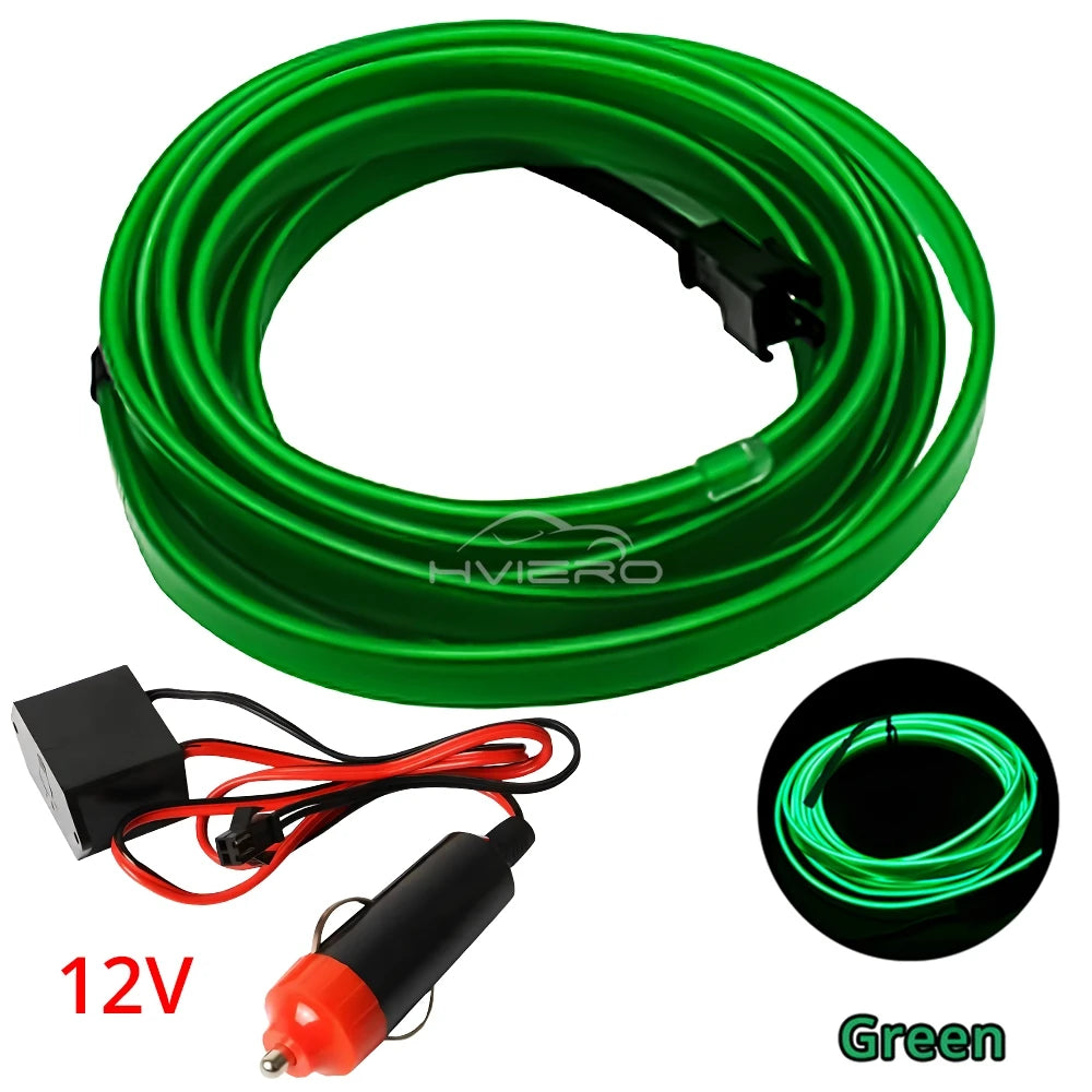Car Interior LED Strip Light 1/2/3/5M – Flexible Neon Rope USB & 12V Ambient Door Dashboard Lighting