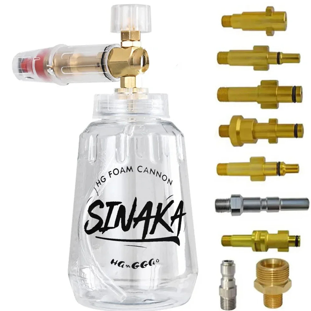 Adjustable Snow Foam Lance Foam Cannon 1L (32 oz) Car Washer Foam Generator – Universal Adapters M22 & 1/4" Quick Plug, 70–280 bar (1,000–4,000 PSI)