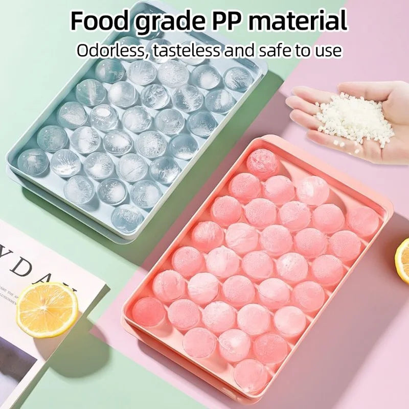 33-Cavity Round Ice Ball Tray – PP Plastic Whiskey & Cocktail Sphere Mold, Popsicle & Lollipop Maker