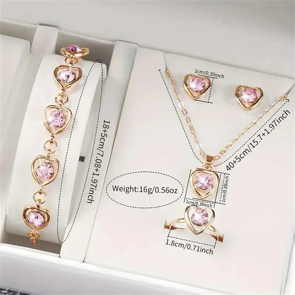 6-Piece Women's Quartz Watch Set — Leather Bands, Heart Rhinestone Analog Watches, 42mm (1.65in) Dial