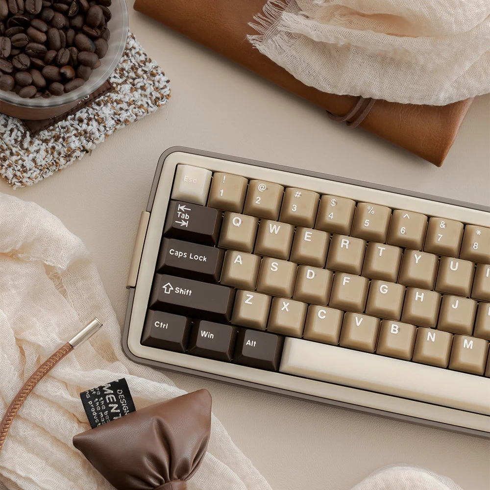164‑Key Latte Coffee Retro Brown Translucent Double-Shot PBT+ABS Cherry Profile Keycap Set for Mechanical Keyboards