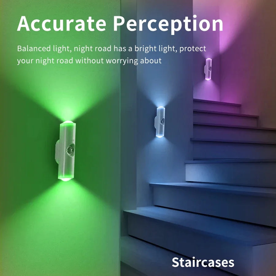 LED Motion Sensor RGB Night Light Rechargeable USB-C Magnetic Wall Lamp Color-Changing Sunset Mood Light for Bedroom & Living Room