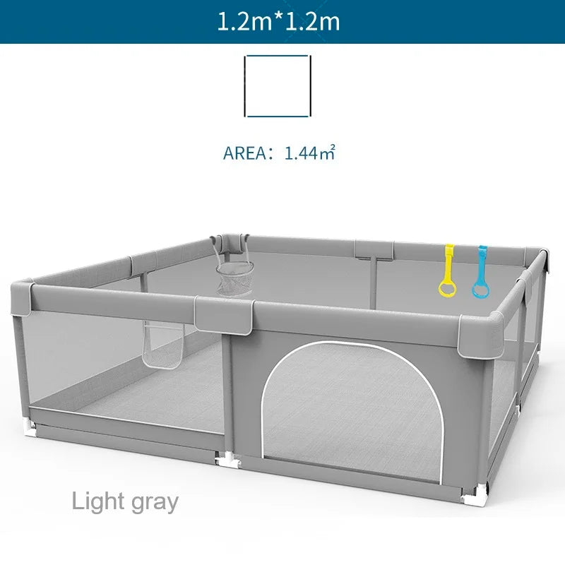 Light Gray Baby Playpen with Pull Ring - Play Yard & Ball Pit Safety Fence for Toddlers