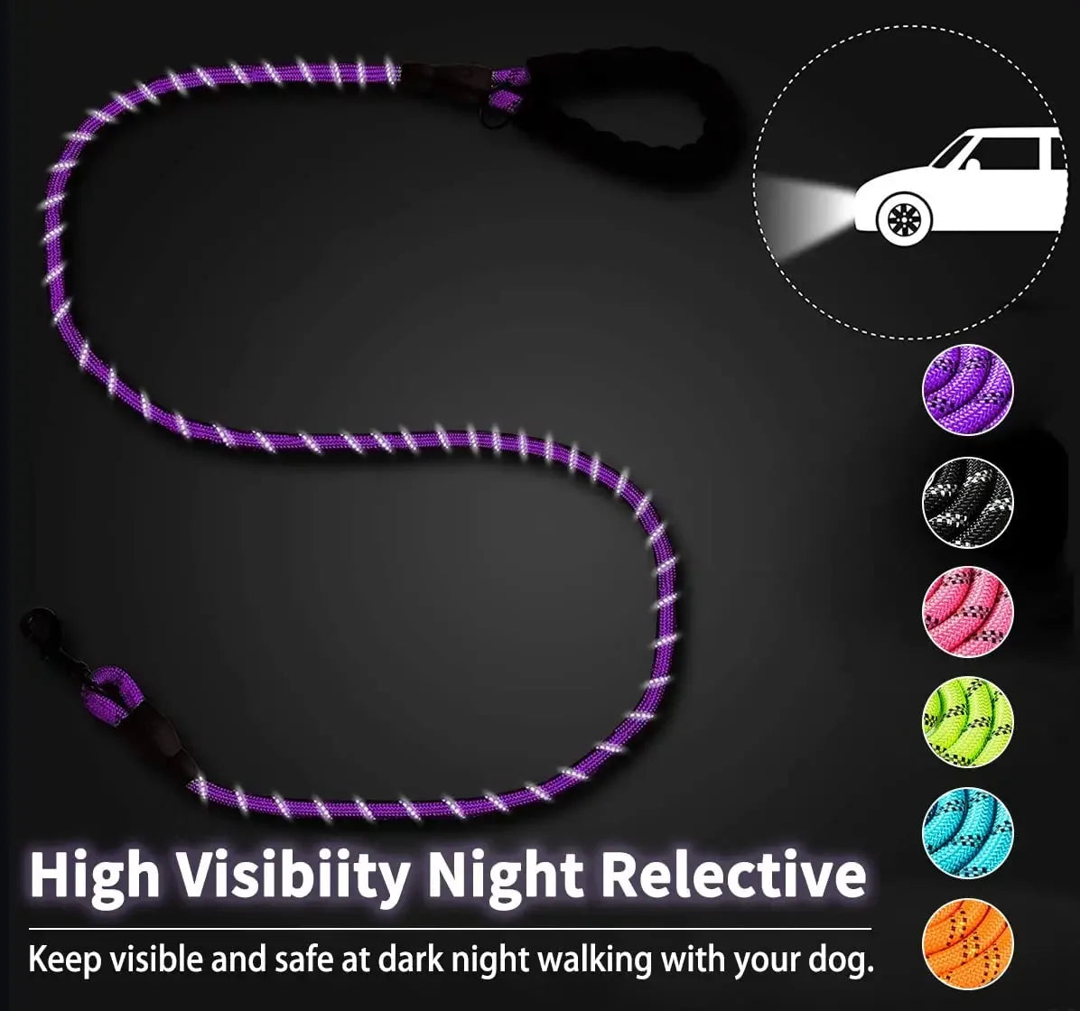 Reflective Heavy-Duty Dog Leash – Nylon Anti-Pull Leash for Small, Medium & Large Dogs