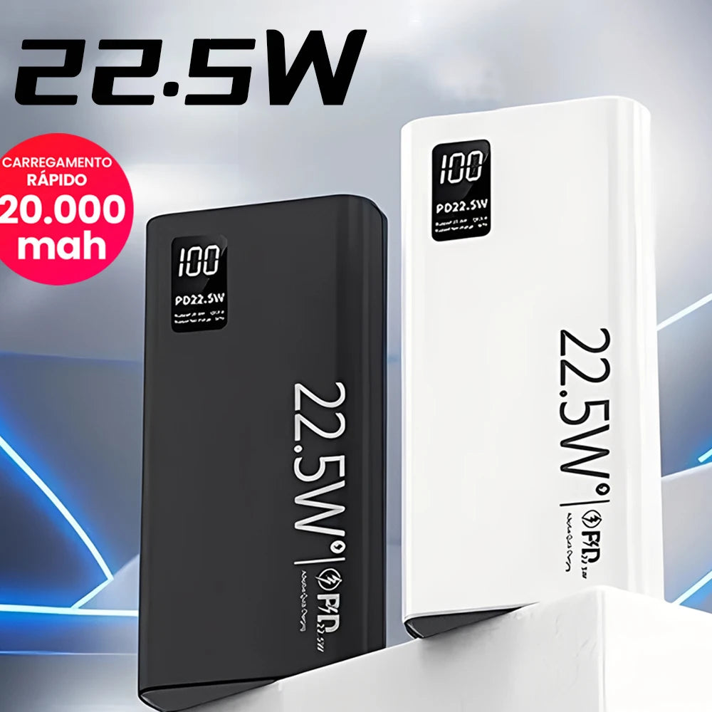 Portable Charger 20,000mAh with LCD Screen - USB-C Power Bank Fast Charging 2 Outputs for Phone, Tablet, and Headphones