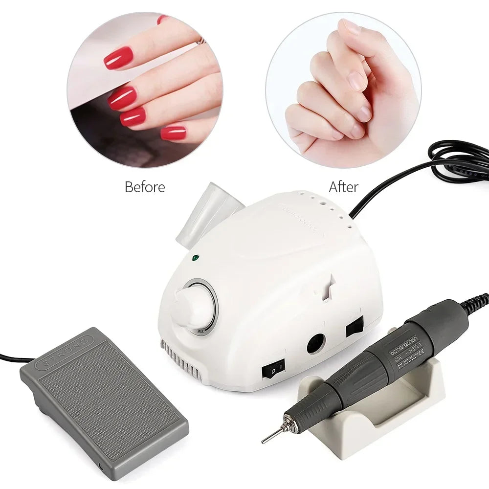 Electric Nail Drill 35000 RPM Professional Manicure & Pedicure Polisher Kit 65W with Handpiece and Foot Pedal