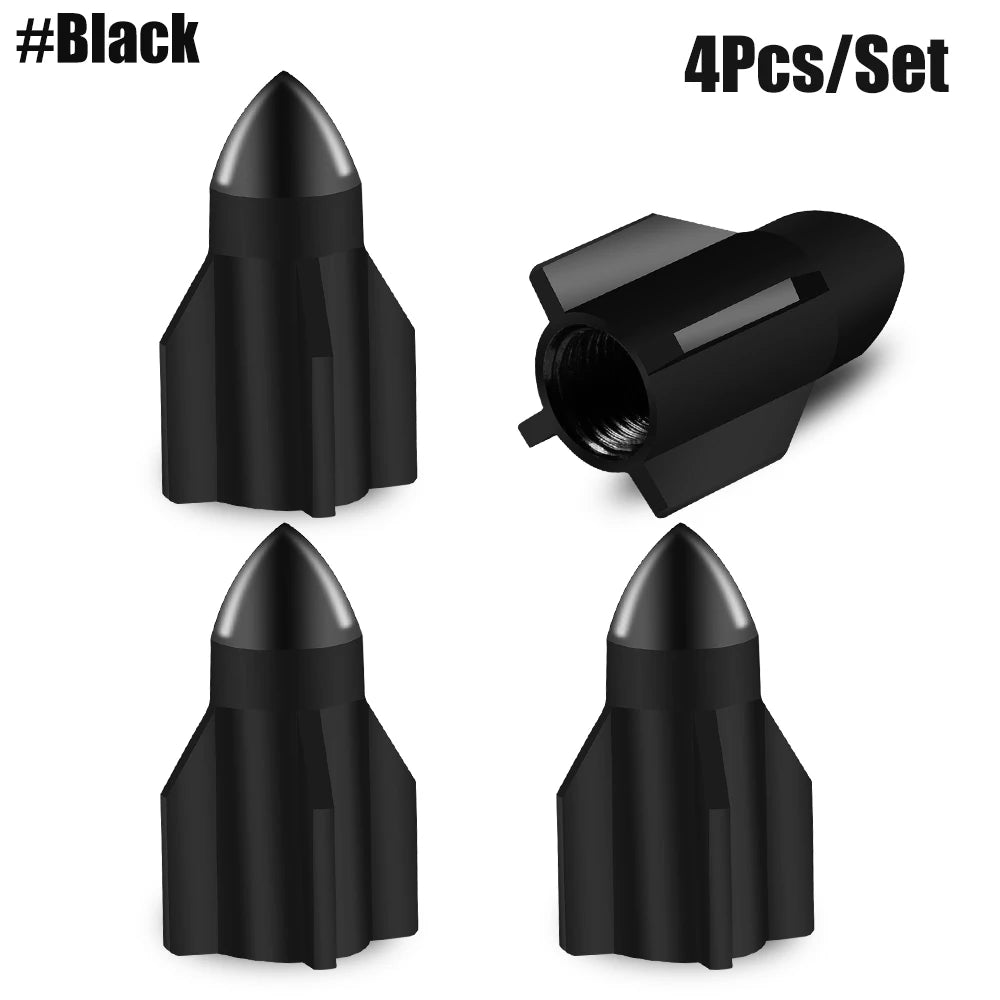 4-Pack Aluminum Tire Valve Caps Rocket Grenade Style Universal Valve Stem Covers for Car Truck Motorcycle Bike