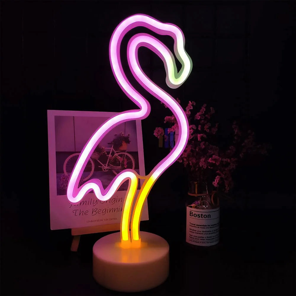 Green LED Cactus Neon Table Lamp with Base - Decorative Bedroom Night Light for Wedding & Party Decor