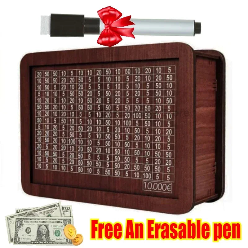 Handmade Natural Wooden Piggy Bank with Goal Counter - Decorative Money Saving Box for Kids & Adults