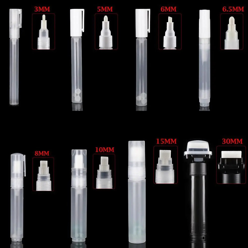 Refillable Transparent Empty Paint Pen Rod – Reusable Liquid Ink Marker Accessory for Graffiti & Chalk, Tip Sizes 0.7–50mm (0.03–1.97in)