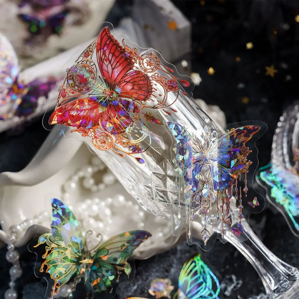 20-Pack Twinkle Butterfly PET Decorative Stickers for Scrapbooking, Diaries, Planners & Crafts