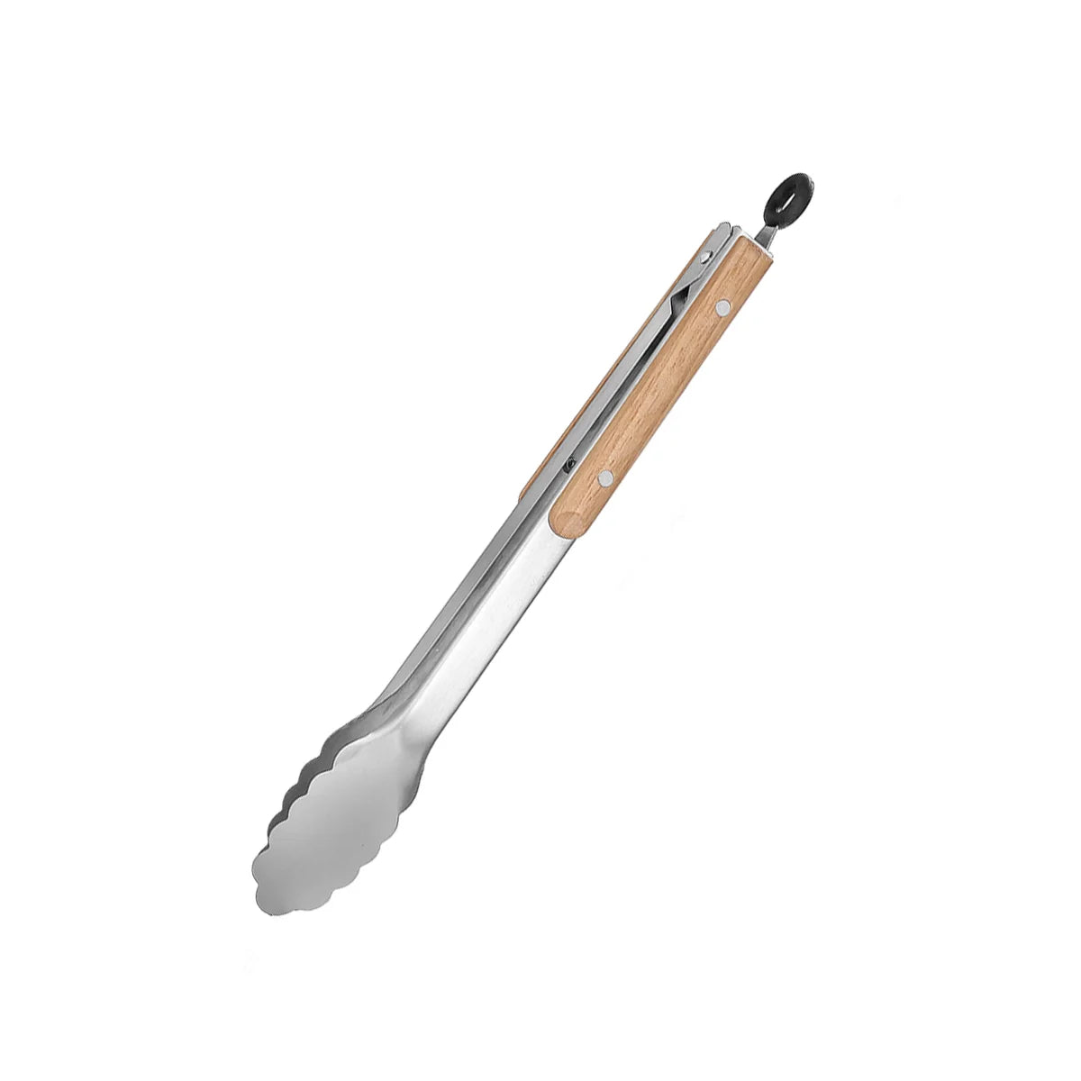 Stainless Steel Grill & Salad Tongs with Oak Handle, Locking Ring, Heat-Resistant — 5 Sizes Available