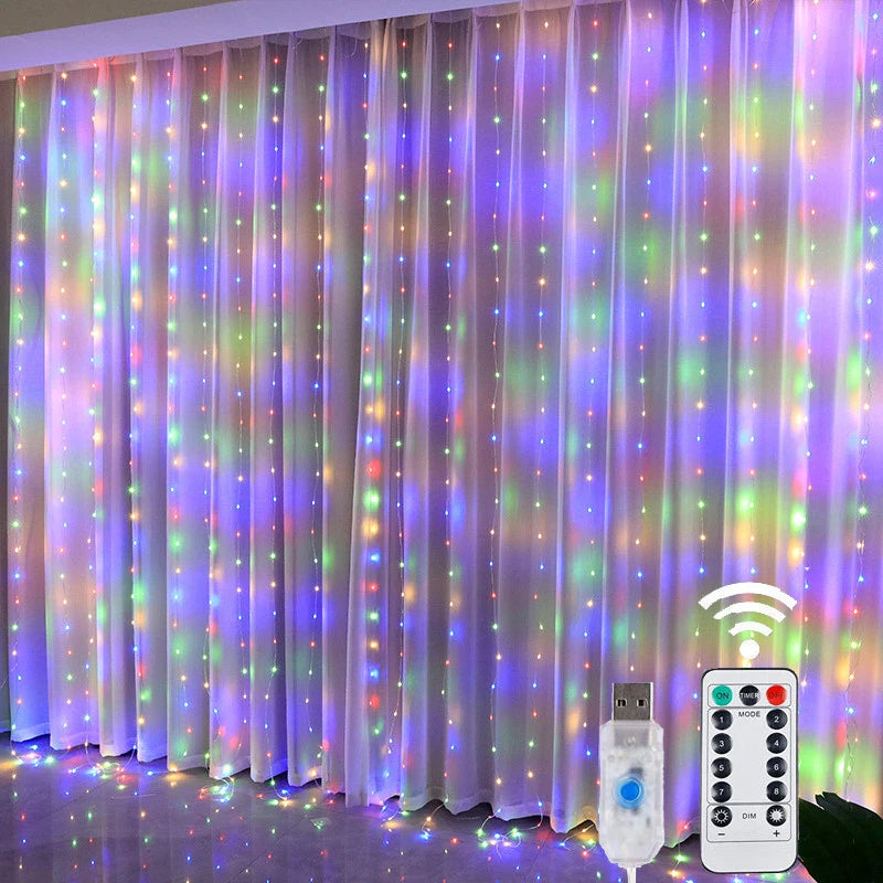 LED Fairy Curtain String Lights with Remote USB — 8 Modes Copper Wire 100–300 LEDs Holiday & Christmas Decor