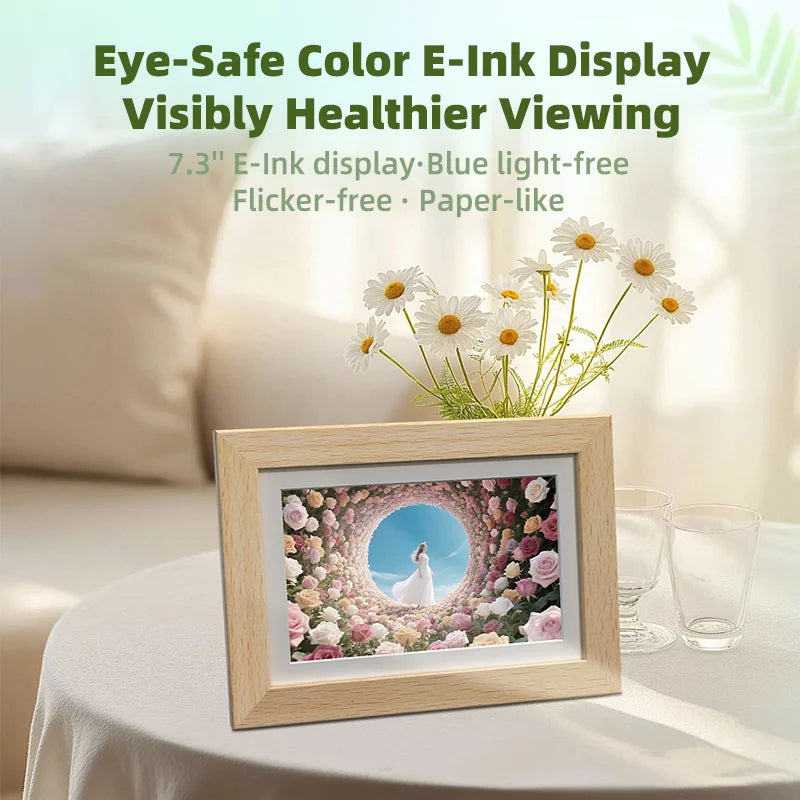 7.3-Inch (18.5 cm) Color E-Ink Digital Photo Frame - 800×480, 127 PPI, Wi‑Fi Touchscreen Smart Picture Frame