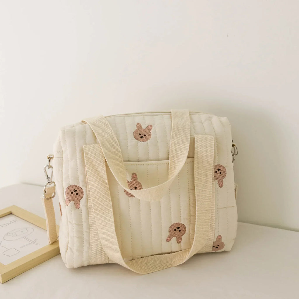 Embroidered Bear Baby Diaper Bag – Portable Maternity Shoulder Bag & Stroller Organizer